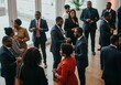 © MD. NADIM MAHMUD - Dynamic Black business leaders confidently connect and collaborate at a modern professional event, building valuable relationships and future success.