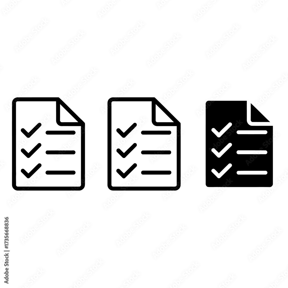 Minimalist icon set featuring three checklist designs with checkmarks ...