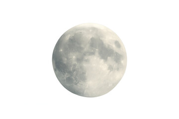 Full moon displaying its textured surface and craters, a natural satellite in space on a transparent background
