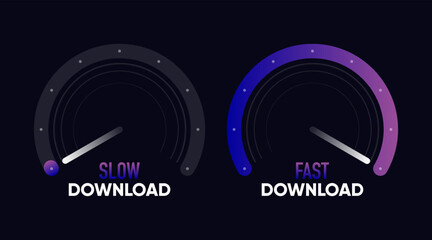 Internet download speed test gauge. Internet speed test software and network performance information. Internet connection speed test. Modern design for software. Vector illustration.