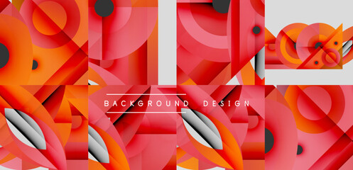 Wall Mural - Abstract geometric design. Red, orange hues dominate composition. Overlapping circles, lines create dynamic visual texture. Modern aesthetic.