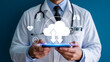 © arthub Tokyo - Doctor using cloud technology on smartphone for patient care, streamlining healthcare with modern digital tools, offering efficient medical solutions today