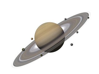 Wall Mural - planet saturn with moons 3d rendering illustration  isolated on transparent background