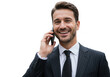 © AHMMAD - Happy businessman in suit talking on the phone isolated on transparent background