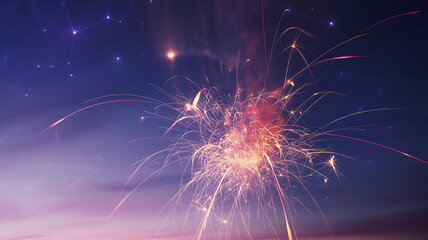 Sparkler fireworks exploding in the night sky creating a vibrant burst of light and color