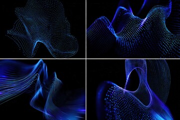 Wall Mural - Abstract Blue Dotted Shapes On Black Background