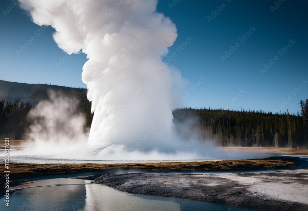 Old Faithful Geyser Erupting in Yellowstone National Park's Wilderness ...