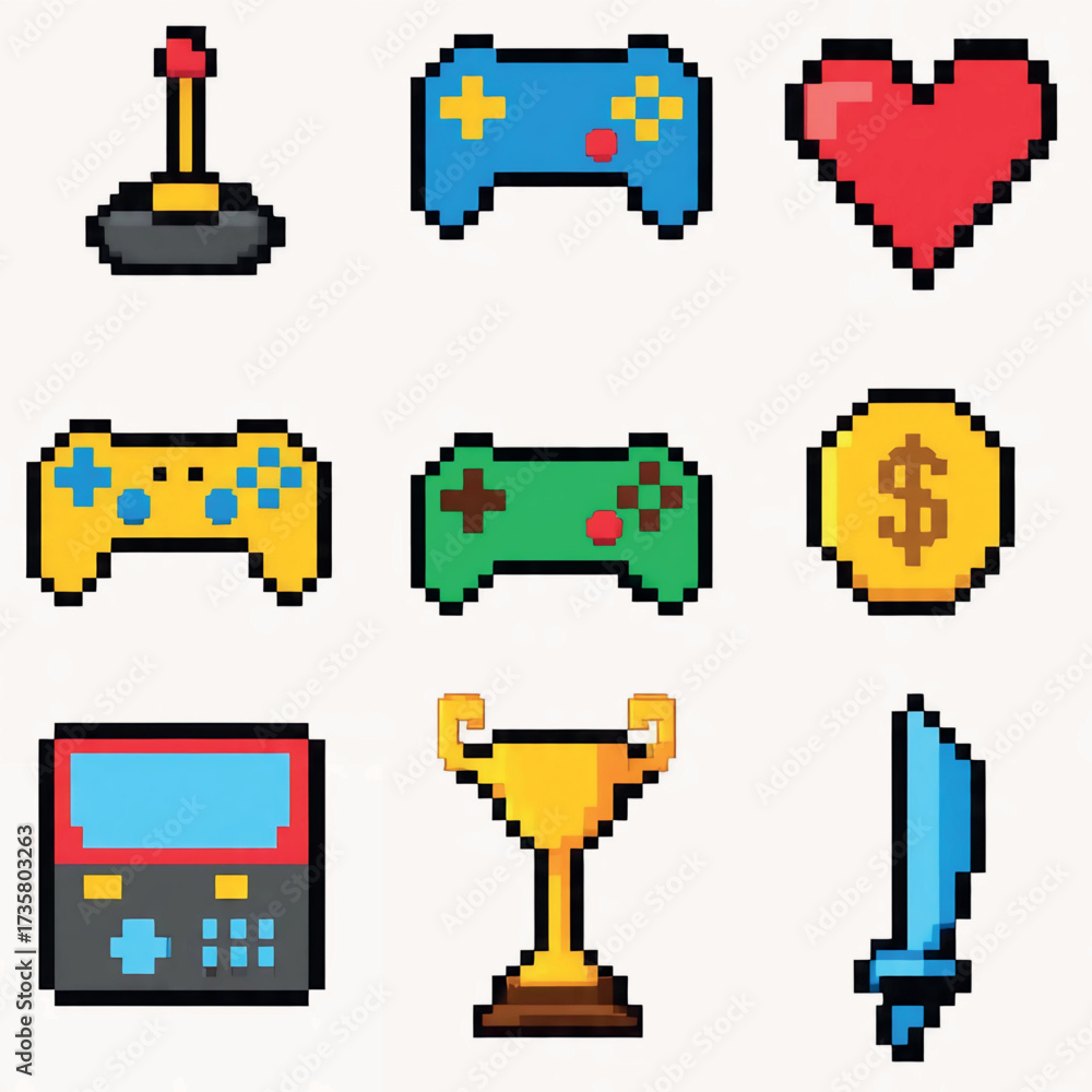 Pixel Art Gaming Icons A Collection of Retro Video Game Graphics ...