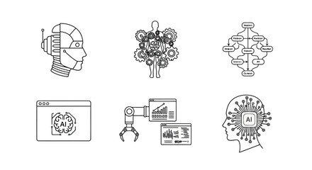 Wall Mural - Set of artificial intelligence icons thin line vector symbols for technology and automation isolated