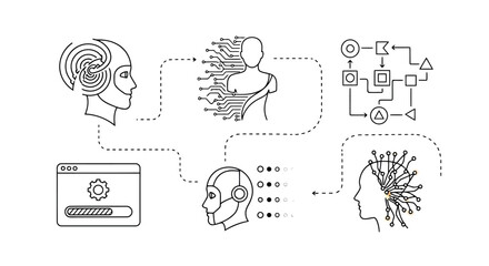 Set of AI and automation icons simple line vector illustration for technology isolated on white back