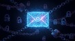© Ahmad Nurhilal  - Glowing digital mail secured by chains and padlocks, an abstract representation of robust cybersecurity, encrypted electronic communication, and data protection