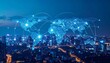 © Fariz - Global network connections over a futuristic city skyline at night, symbolizing technology and worldwide communication.