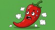© SRI - Animated red chili pepper with sweat drops and steam against a green background