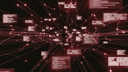 Interconnected Data Stream: An abstract representation of a complex network of data and information, visualizing the flow of code and digital information through interconnected pathways and nodes.