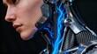 © 承霖 叶 - Close-up of a human with cybernetic enhancements and glowing blue energy along the neck and shoulder