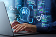 © tadamichi - AI coding tool. Assisting software development and automating tasks. Programmer using AI to generate code for creating applications on laptop.