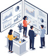© LadyBeck - Isometric Detail Business Analysis Team Discussion on Financial Graph Dashboard