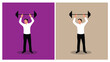© Eugen - Strong Business Man Lifting Weights Different Colors. People and profession in the office, white collar work and company CEO leadership vector art