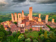 San Gimignano, Tuscany. Picturesque aerial sunset view of medieval city in Italy.