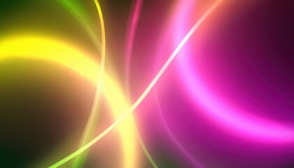 Wall Mural - vibrant neon abstract light waves in pink yellow and green flowing curves with soft glow and modern gradient mood perfect for digital wallpaper or banner background with copy space
