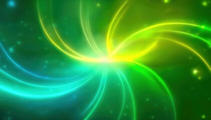 Wall Mural - neon abstract energy swirl with luminous green and blue light trails crossing in cosmic motion over dark space background ideal for immersive wallpaper or dynamic banner design with copy space 