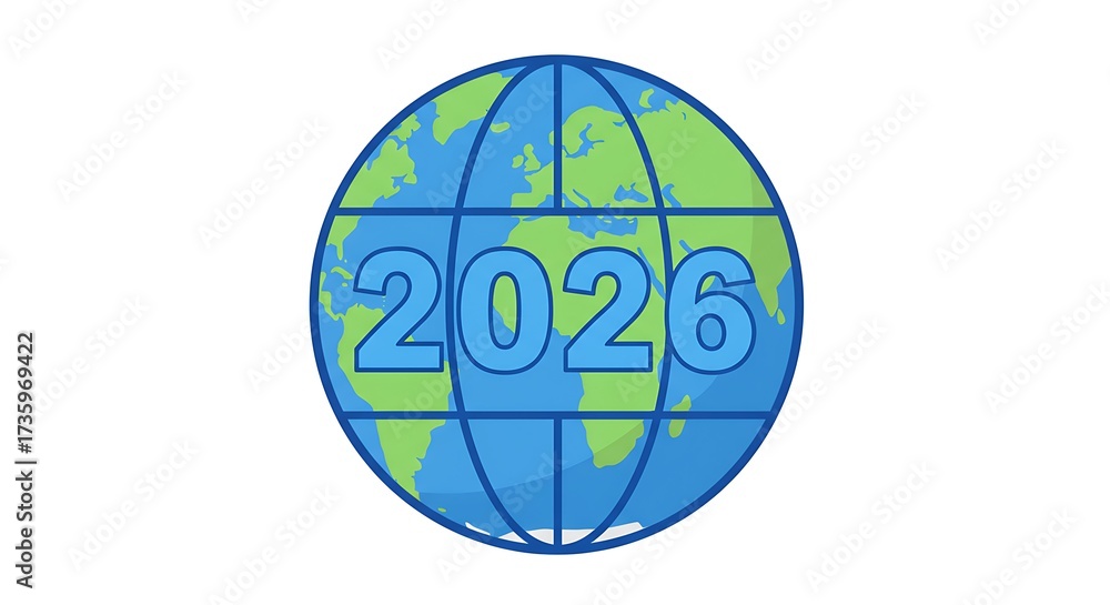 Globe with the year 2026 displayed prominently. Stock Illustration ...