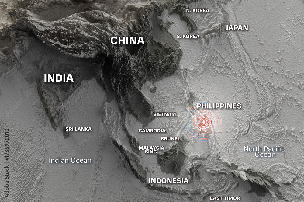 3D relief map of the Philippines with powerful earthquake epicenter ...