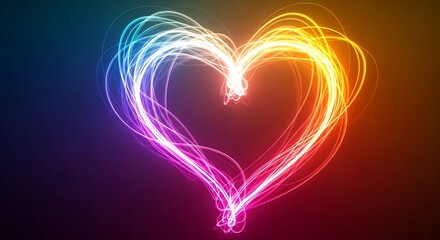 Canvas Print - Glowing Neon Heart Shape in Rainbow Colors on Dark Background love light