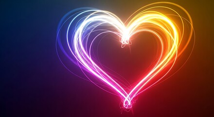 Canvas Print - Heart Shape Formed by Colorful Neon Light Trails on Dark Background love