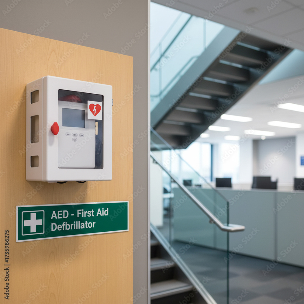 Foto stock di Automated external defibrillator (AED) hanging on the ...