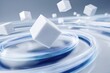 © FauziNh - Abstract depiction featuring white floating cubes against a backdrop of swirling, glowing light trails