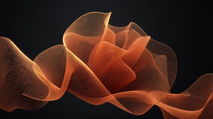 Wall Mural - Abstract illustration of a stunning orange flower made of flowing mesh, against a dark background, showcasing elegance and creativity in design