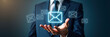 © Manu - Person interacts with floating digital interface displaying new email notification symbol representing online communication and email marketing. concept as Person interacts with floating digital inter