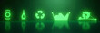 © Manu - Glowing green icons representing eco-friendly initiatives elegantly expand across a serene backdrop, symbolizing sustainability goals with generous areas for text and visuals.