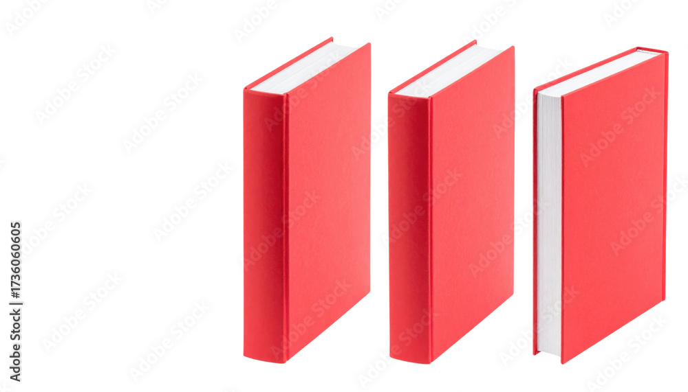 Three red books with varying orientations display their vibrant covers ...