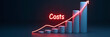 © Manu - A declining bar graph highlighting Costs with a glowing red marker, visually depicting cost reduction strategies, featuring negative space for additional contextual text.
