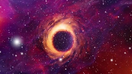 Wall Mural - black hole in deep space with glowing cosmic energy nebula clouds and bright stars swirling galaxy animation background