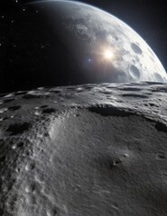 Wall Mural - Lunar surface with moon and stars against a dark sky