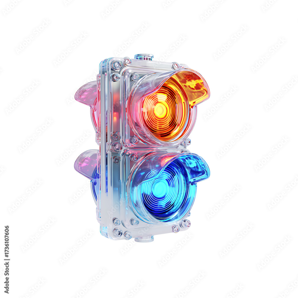 Futuristic glowing traffic light signals safety, control and guidance ...