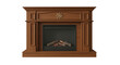 © Radovan - Isolated wooden fireplace mantel, insert with glowing artificial log fire, home furnishing