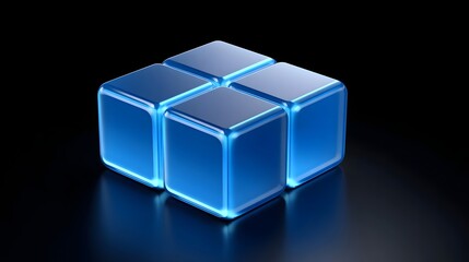 A striking transparent blue glass cube with a clean, minimalist design, creating a visually captivating and futuristic-looking abstract object.