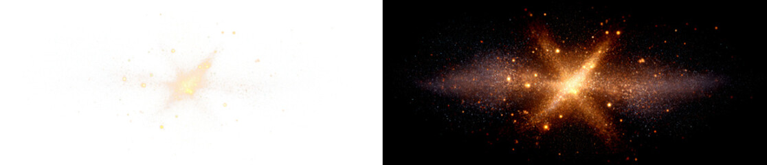 Wall Mural - Bright Cosmic Explosion in Deep Space with Stars and Dust Display on Transparent and Black Background, png
