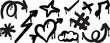 © john - Dynamic collection of black graffiti symbols with dripping paint effects. Features arrows, stars, hearts, and music notes, embodying a raw urban art concept for graphic design