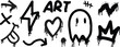 © john - A collection of black graffiti spray paint elements with a dripping effect. Urban street art style doodles including a heart, crown, and ghost character