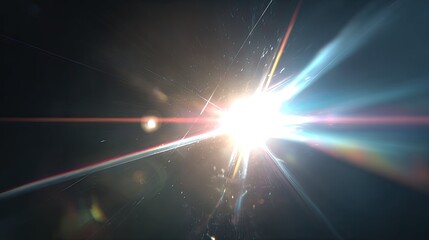 Wall Mural - Bright lens flare flash illuminating dark space background
