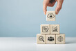 © fotomaximum - Assembled wooden cubes on the topic of cyber security leadership in business and life
