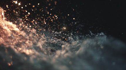 Wall Mural - Glittering light particles illuminating abstract dark liquid surface