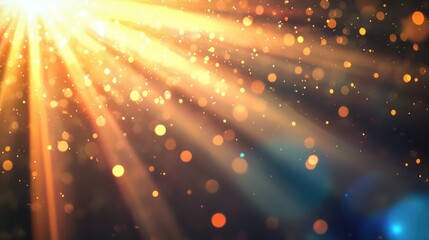 Canvas Print - Golden light rays shining through bokeh particles