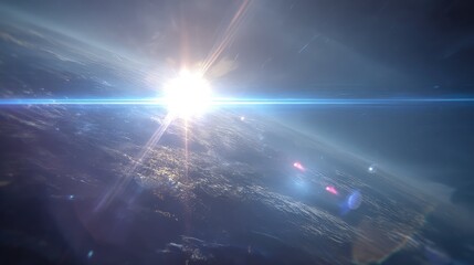 Wall Mural - Earth planet orbiting in space with bright sun light