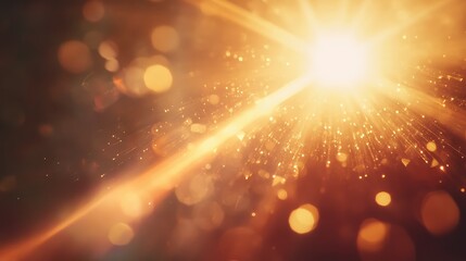 Wall Mural - Golden light explosion with sparkling bokeh particles